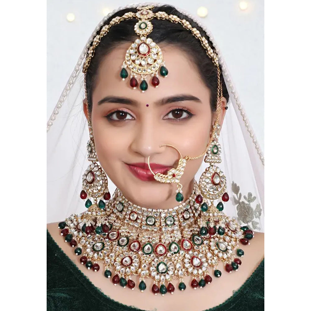 Neetu Art Premium Kundan Stone And Beaded Semi Bridal Meenakari Necklace Set