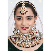 Neetu Art Premium Kundan Stone And Beaded Semi Bridal Meenakari Necklace Set