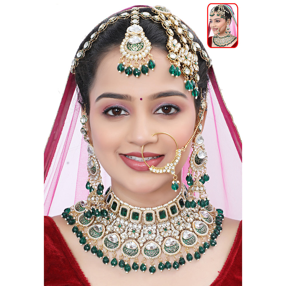 Neetu Art Premium Kundan Stone And Beaded Meenakari Semi Bridal Necklace Set