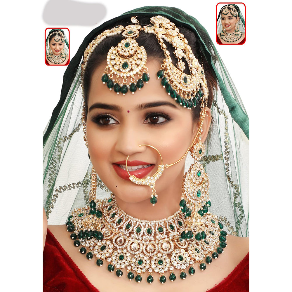 Neetu Art Elegant Kundan Stone And Beads Semi Bridal Necklace Set