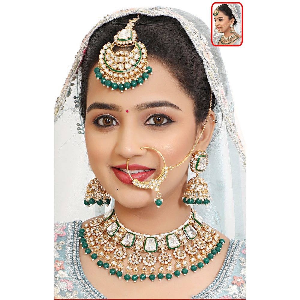 Neetu Art Elegant Kundan Stone And Beads Semi Bridal Necklace Set