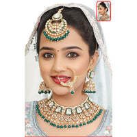 Neetu Art Elegant Kundan Stone And Beads Semi Bridal Necklace Set