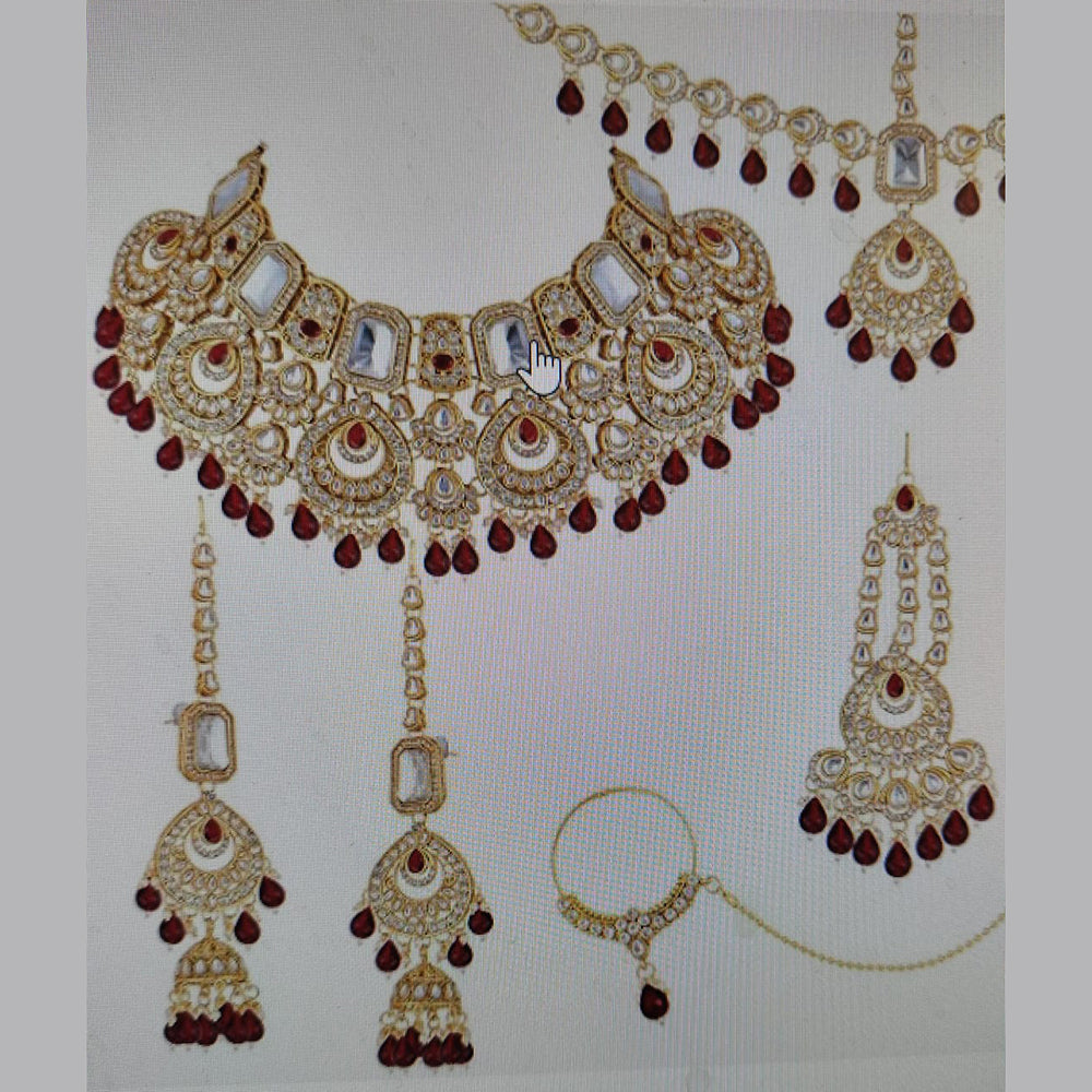 Neetu Art Elegant Kundan Stone And Beads Semi Bridal Necklace Set
