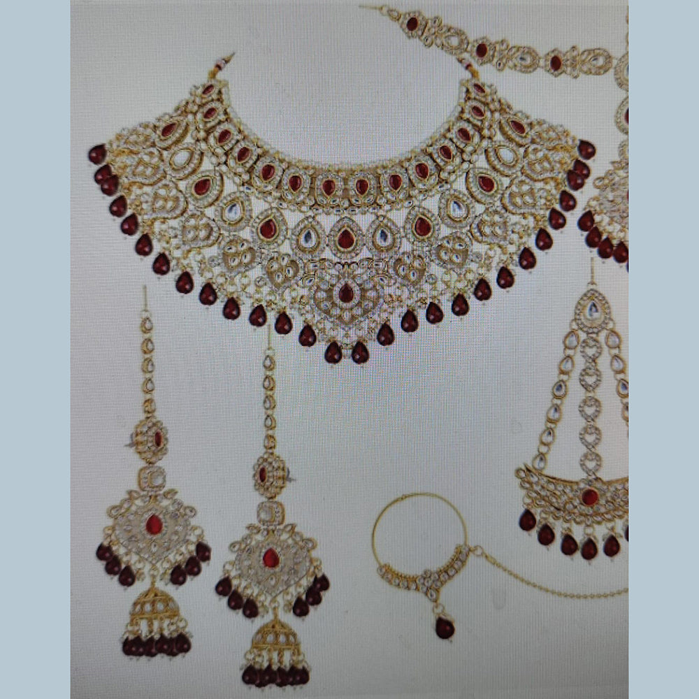 Neetu Art Elegant Kundan Stone And Beads Semi Bridal Necklace Set