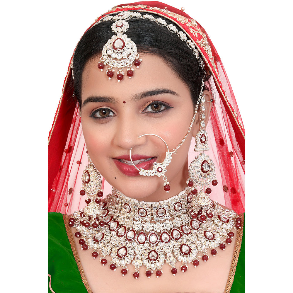 Neetu Art Premium Kundan Stone And Beaded Meenakari Semi Bridal Necklace Set