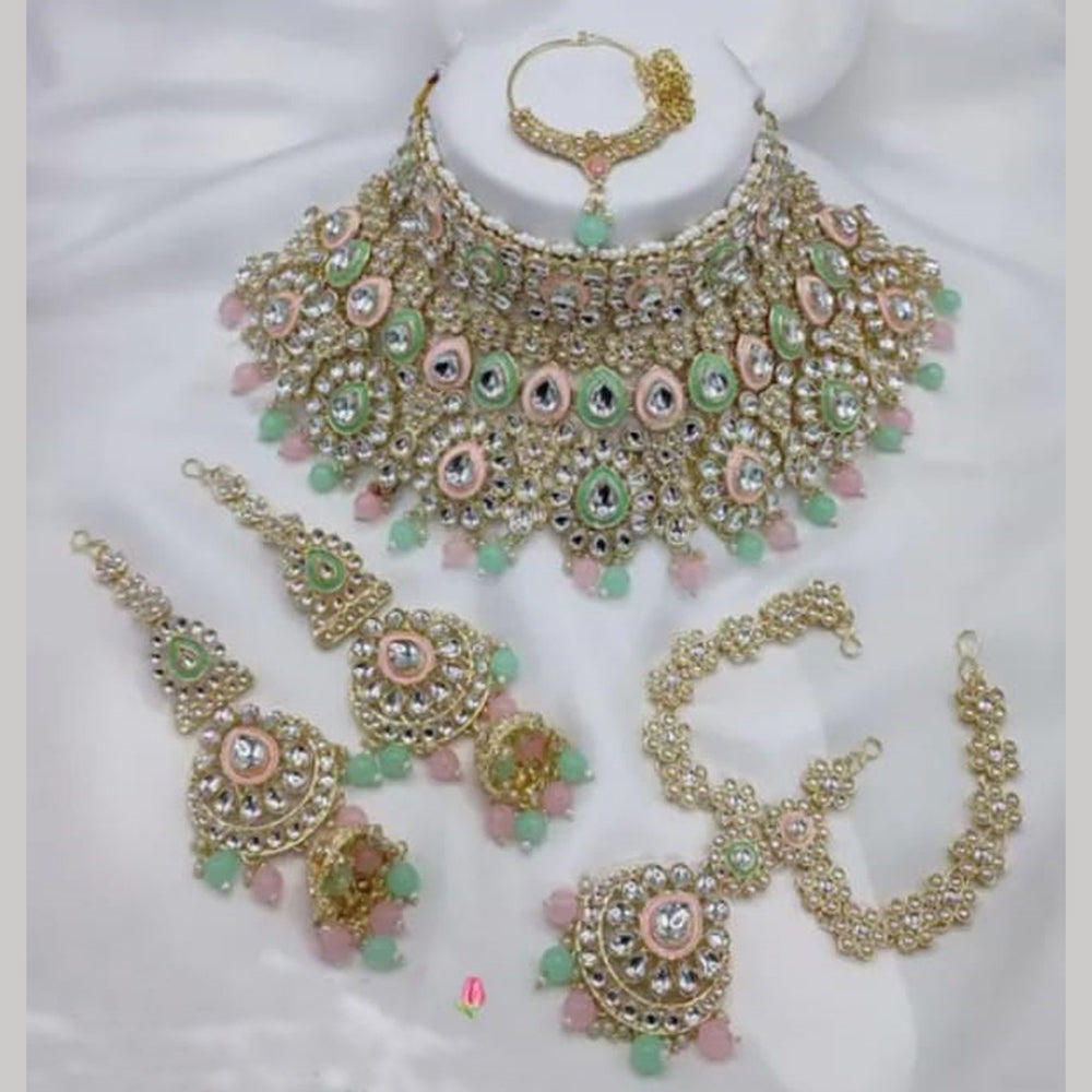 Neetu Art Elegant Kundan Stone And Beads Semi Bridal Necklace Set