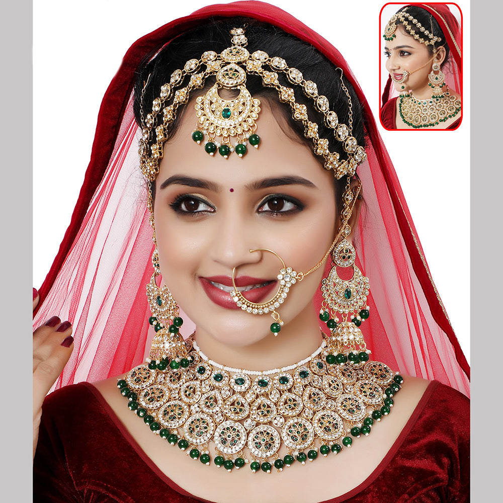 Neetu Art Elegant Kundan Stone And Beads Semi Bridal Necklace Set