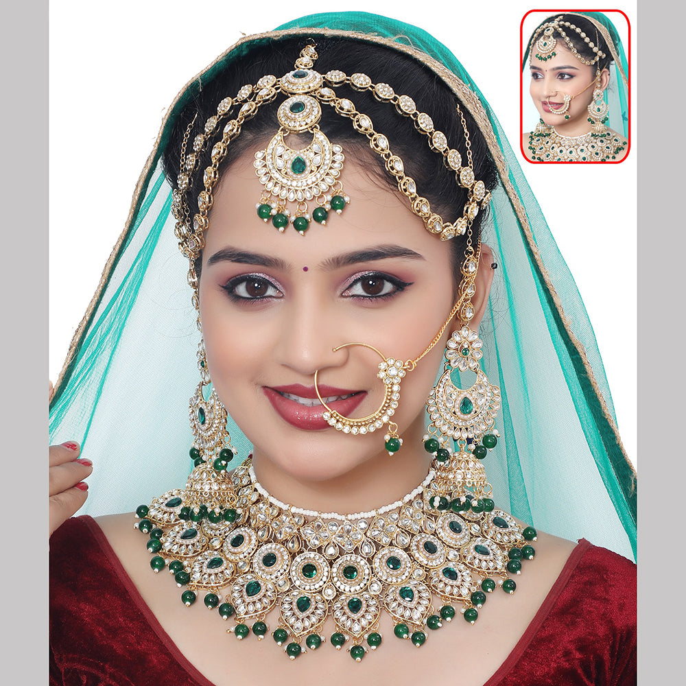 Neetu Art Elegant Kundan Stone And Beads Semi Bridal Necklace Set
