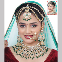 Neetu Art Elegant Kundan Stone And Beads Semi Bridal Necklace Set