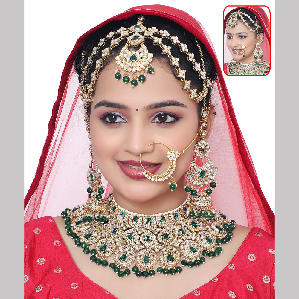 Neetu Art Elegant Kundan Stone And Beads Semi Bridal Necklace Set