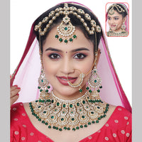 Neetu Art Elegant Kundan Stone And Beads Semi Bridal Necklace Set