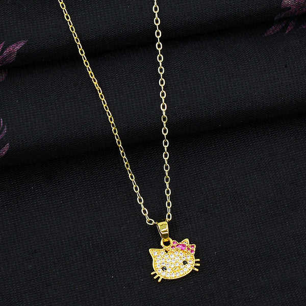 Mahavir Gold Plated Kitty Charm Austrian Stone Necklace