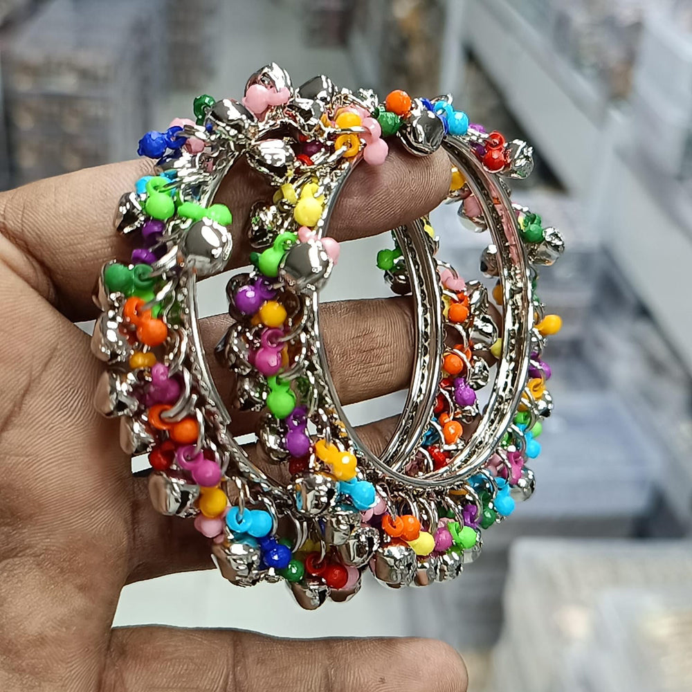 Pratima Jewellery Mart Oxidised Pearl And Ghungroo Bangles Set