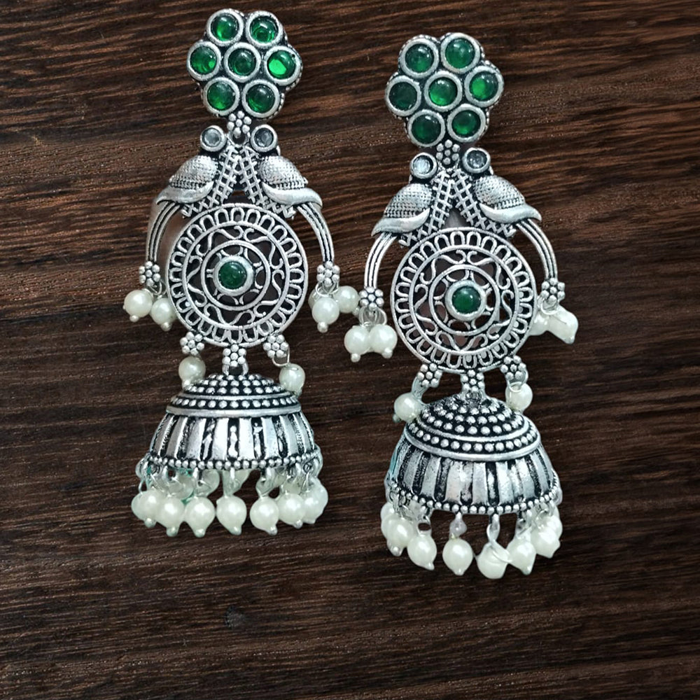 Vinayak Jewellers Classic Oxidised Plated Pota Stone Jhumki Earrings