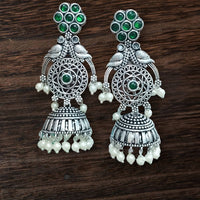 Vinayak Jewellers Classic Oxidised Plated Pota Stone Jhumki Earrings