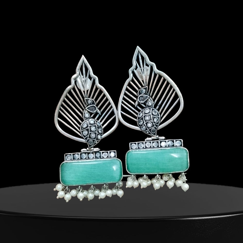 Vinayak Jewellers Timeless Oxidised Plated Pota Stone Dangler Earrings