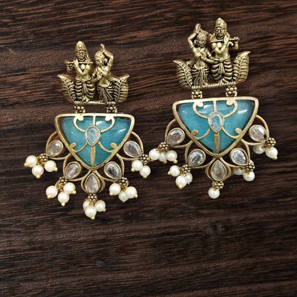 Vinayak Jewellers Minimal Glam Pota Stone And Pearl Dangler Earrings