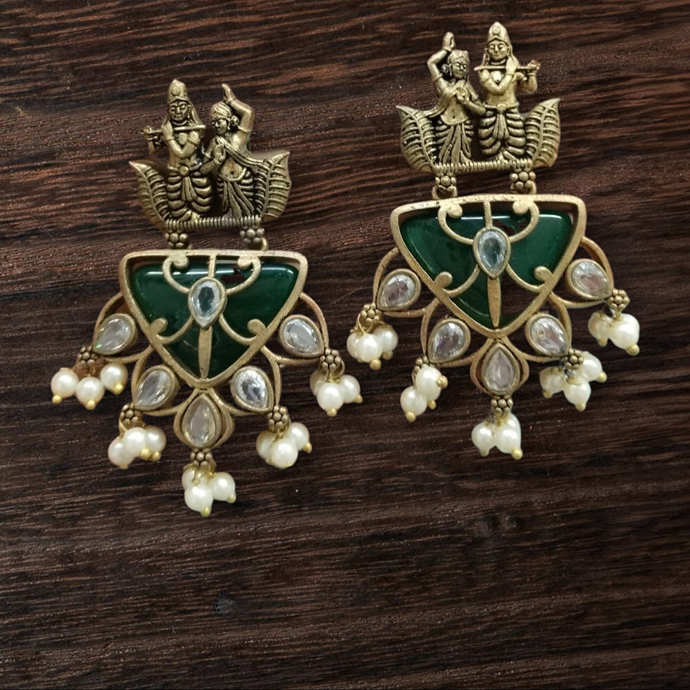 Vinayak Jewellers Minimal Glam Pota Stone And Pearl Dangler Earrings