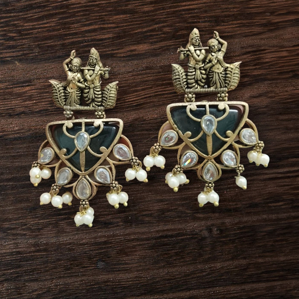 Vinayak Jewellers Minimal Glam Pota Stone And Pearl Dangler Earrings