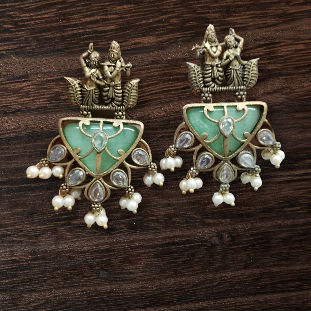 Vinayak Jewellers Minimal Glam Pota Stone And Pearl Dangler Earrings