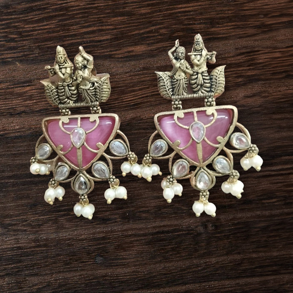 Vinayak Jewellers Minimal Glam Pota Stone And Pearl Dangler Earrings