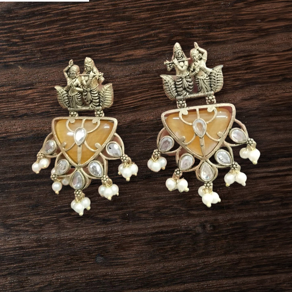 Vinayak Jewellers Minimal Glam Pota Stone And Pearl Dangler Earrings