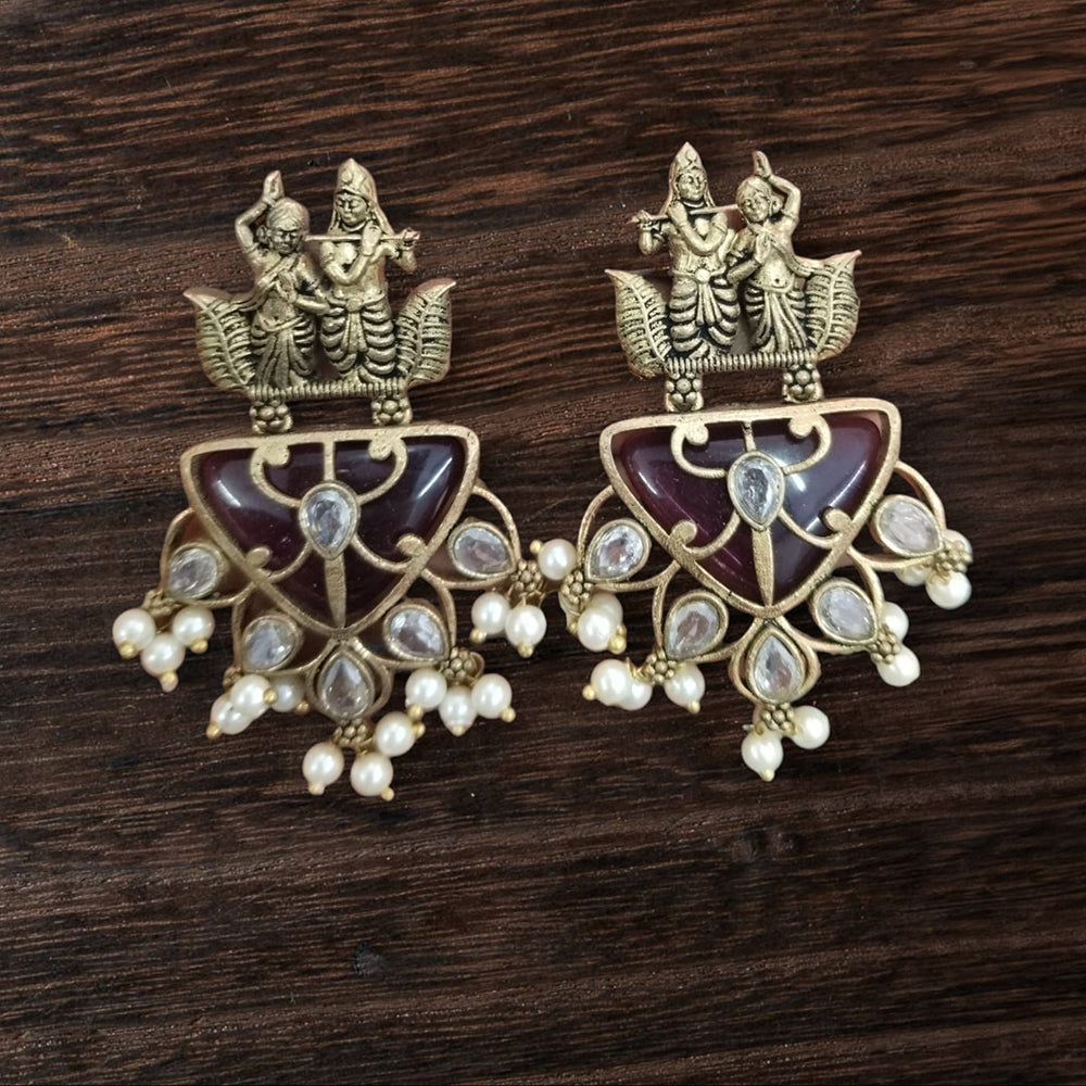 Vinayak Jewellers Minimal Glam Pota Stone And Pearl Dangler Earrings