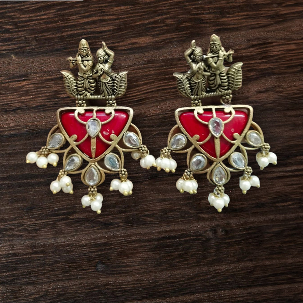 Vinayak Jewellers Minimal Glam Pota Stone And Pearl Dangler Earrings