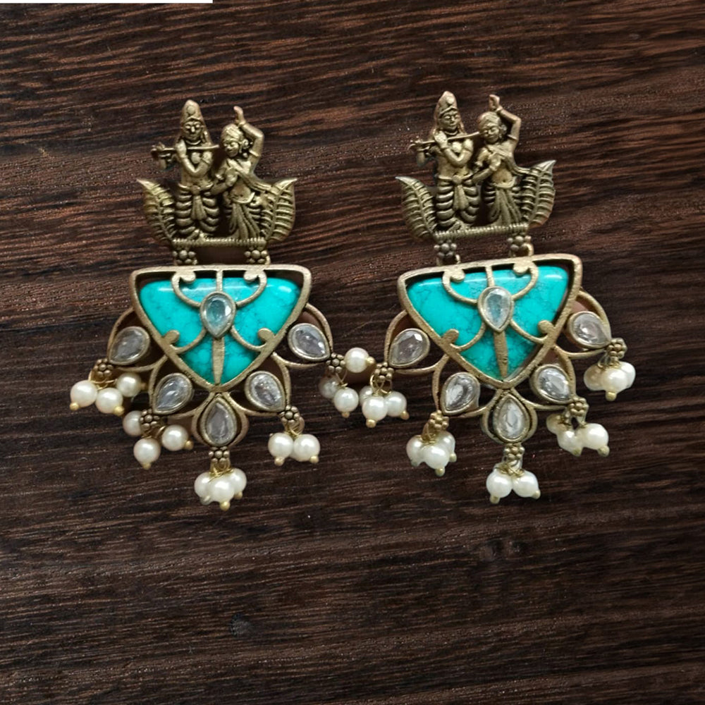 Vinayak Jewellers Minimal Glam Pota Stone And Pearl Dangler Earrings