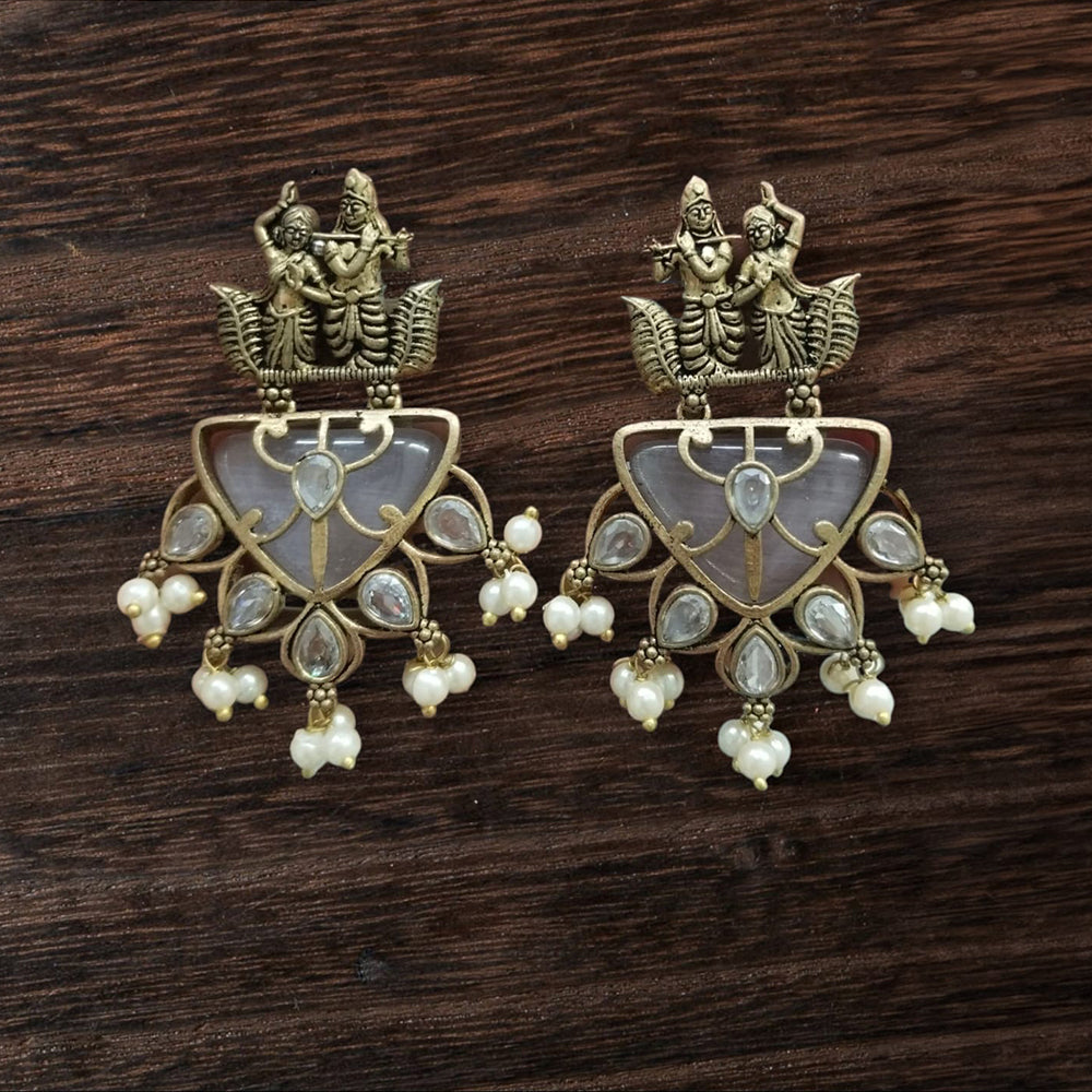 Vinayak Jewellers Minimal Glam Pota Stone And Pearl Dangler Earrings