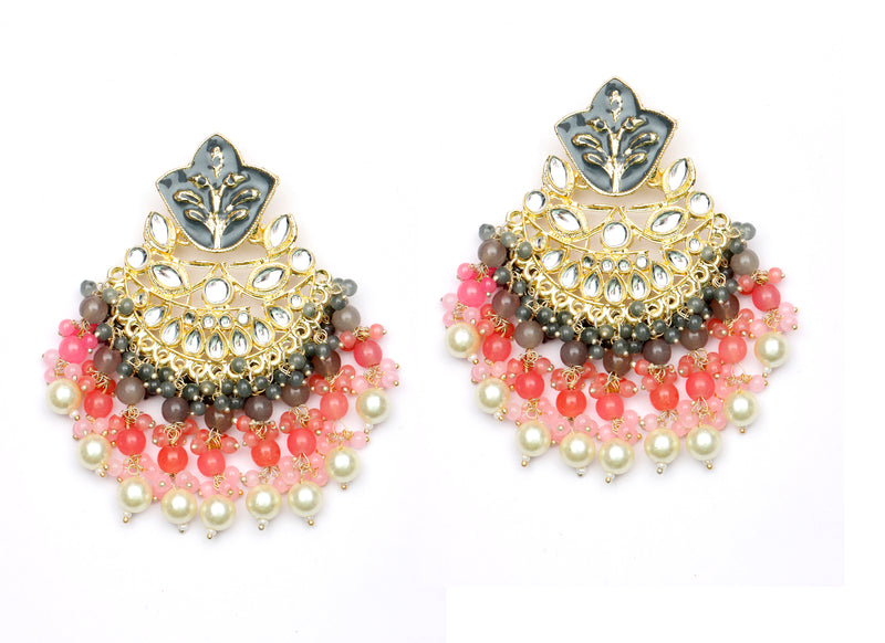 Bhavi Jewels Gold Plated Kundan Stone And Meenakari Dangler Earrings