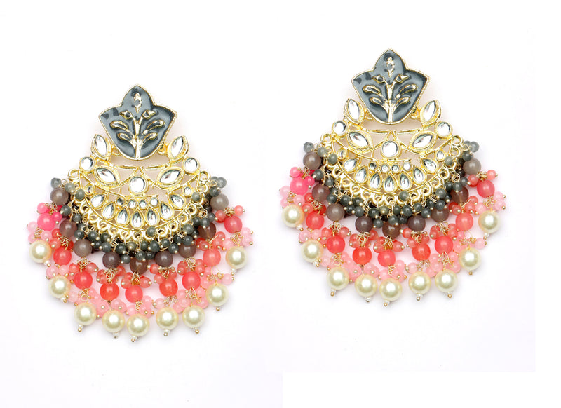 Darshana Jewels Gold Plated Kundan Stone And Meenakari Dangler Earrings