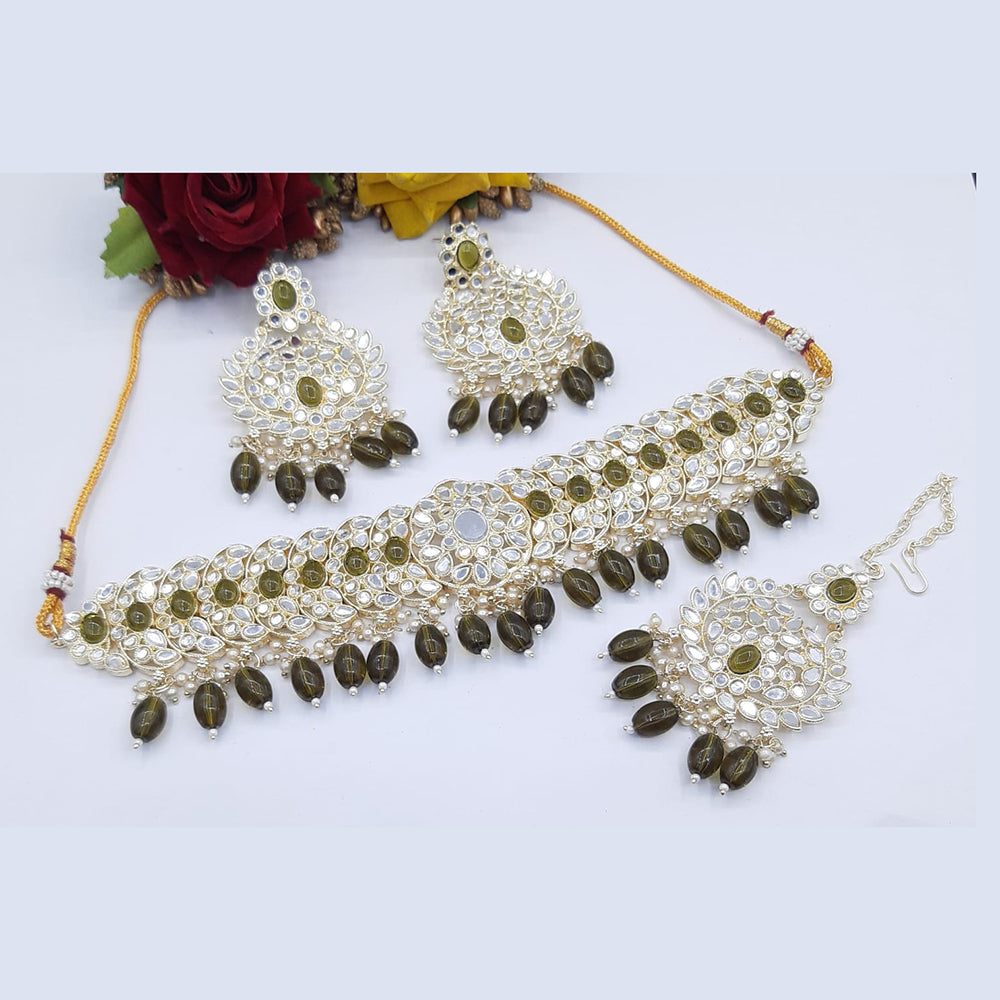 Antique Mehndi Plated Reverse Ad Stone Choker Necklace Set 216591, Size:  Regular Size And Adjustable at Rs 970/set in Mumbai
