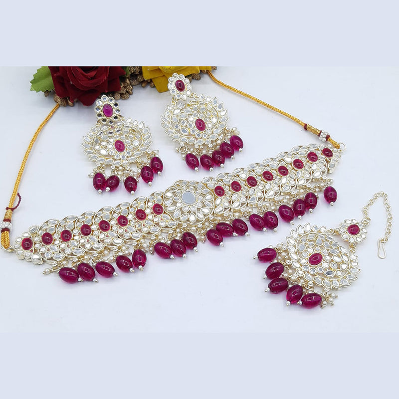 Manisha Jewellery Gold Plated Kundan & Beads Choker Necklace Set