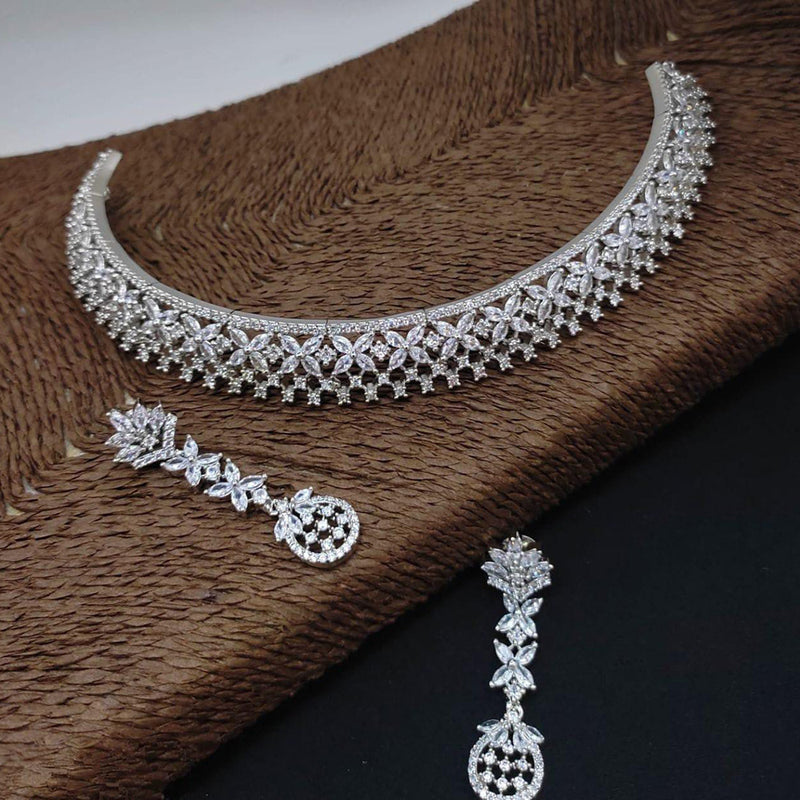 Manisha Jewellery Silver Plated AD Stone Necklace Set