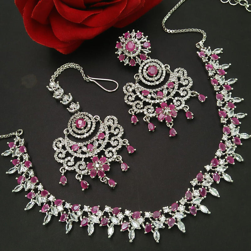 Manisha Jewellery Silver Plated AD Stone Necklace Set