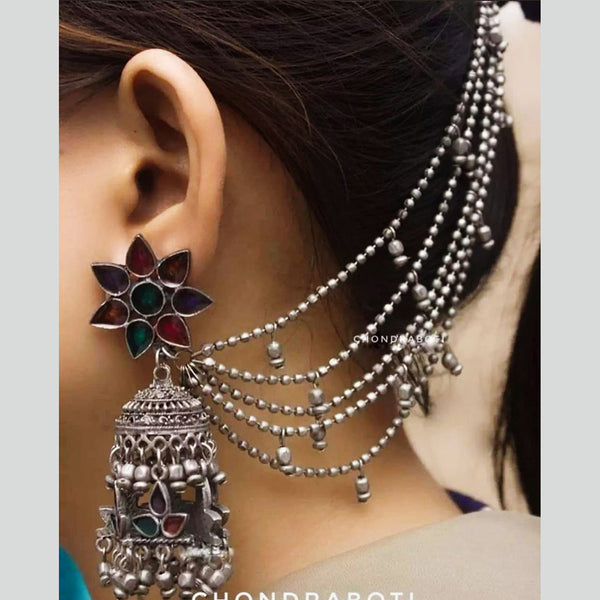 Buy I Jewels 18k Silver Oxidised Intricately Designed Traditional Earrings  with Hair Chain Encased With Kundans & Pearls (E2909OX) Online at Best  Prices in India - JioMart.