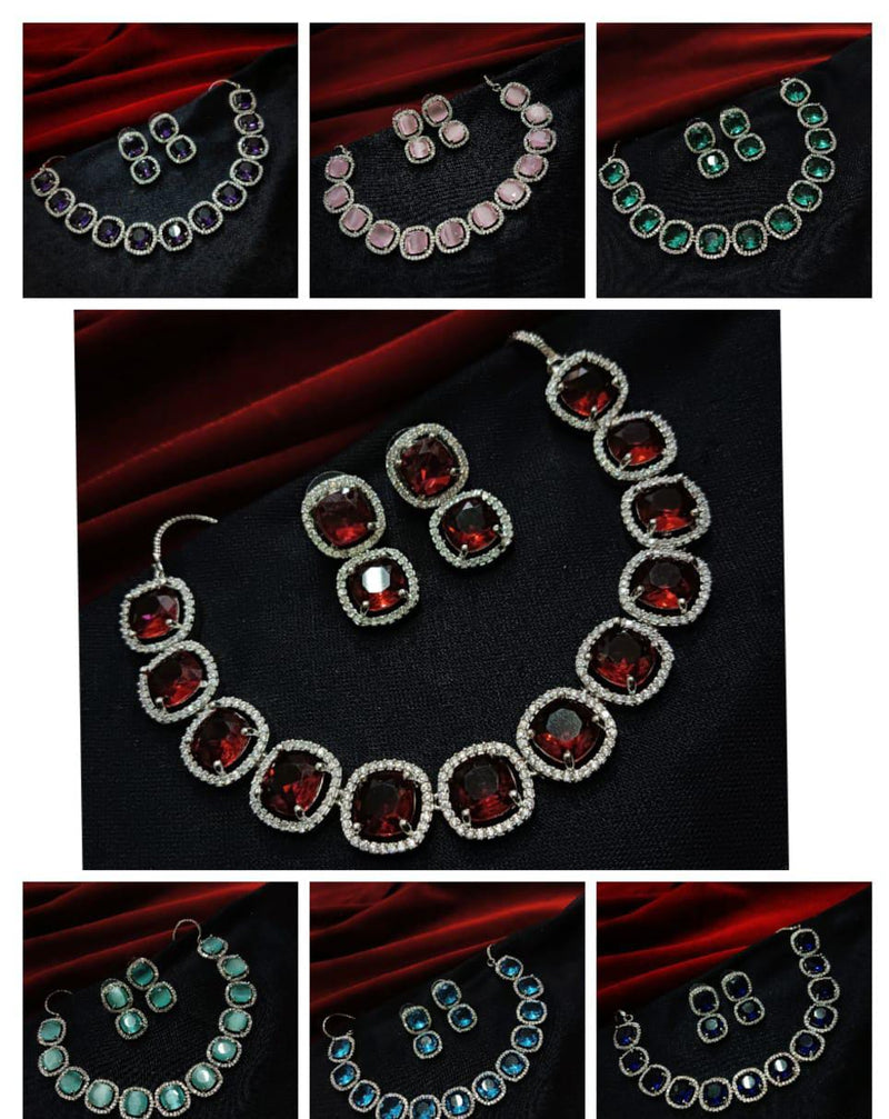 Manisha Jewellery Silver Plated AD Stone Necklace Set