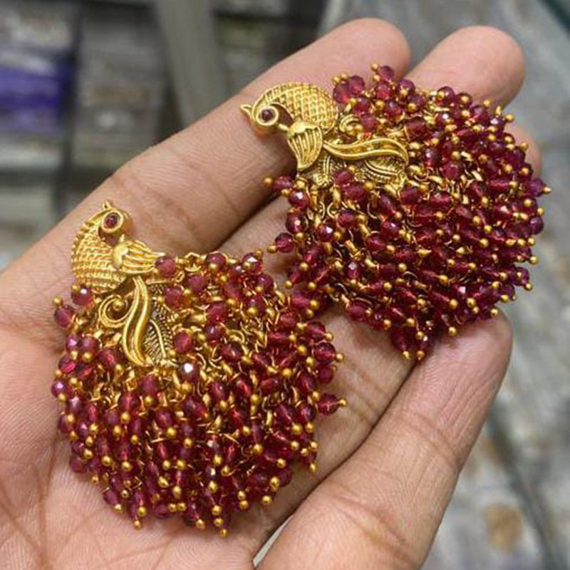 Buy Red Gold Tone Silver Dangler Earrings With Kempstones And Pearls Online  at Jayporecom