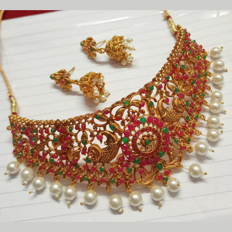 Manisha Jewellery Gold Plated Pota Stone Necklace Set