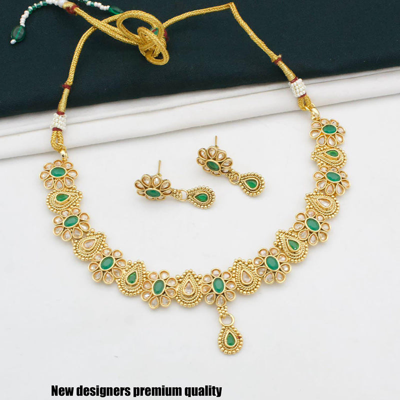 Green Stone Studded Pearl Hangings Necklace Set.