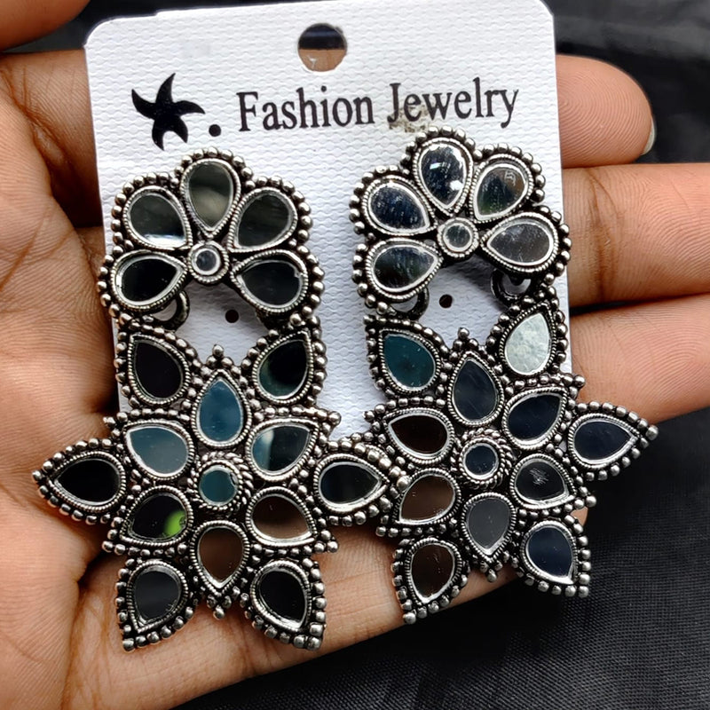 dual tone silver oxidised mirror earrings with ghunghroo – Aadhya