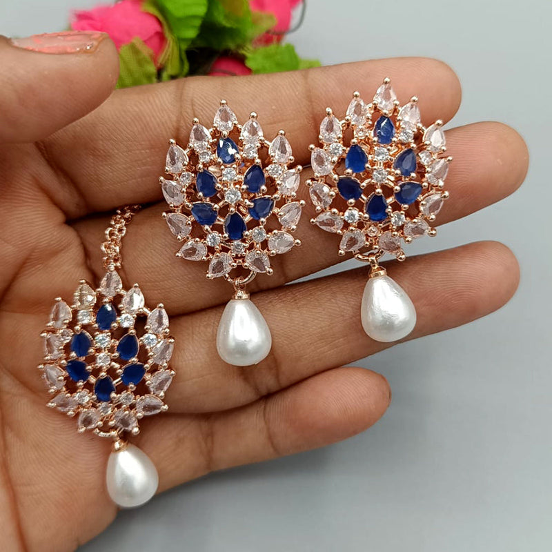 Manisha Jewellery Rose Gold Plated AD Dangler Earrings With Mangtikka