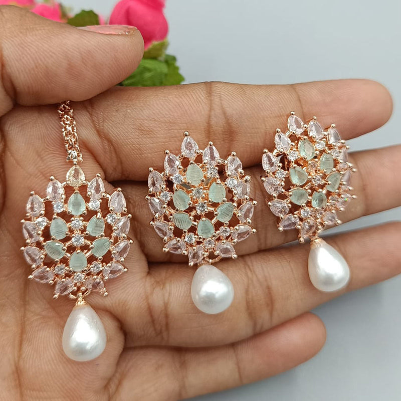 Manisha Jewellery Rose Gold Plated AD Dangler Earrings With Mangtikka