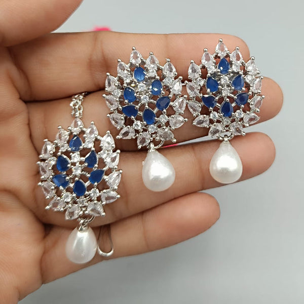 Manisha Jewellery Silver Plated AD Dangler Earrings With Mangtikka