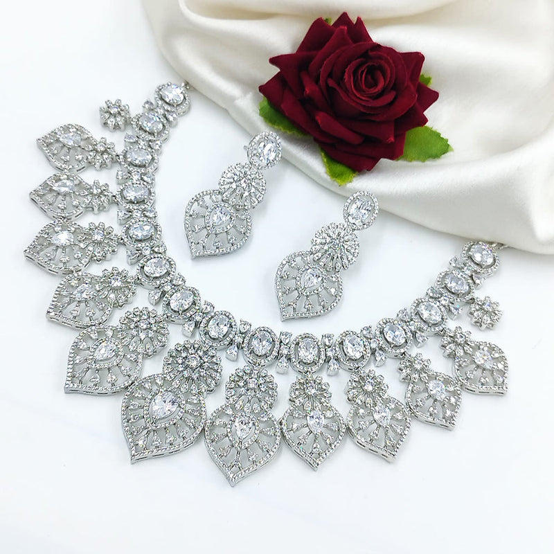 Manisha Jewellery Silver Plated AD Necklace Set