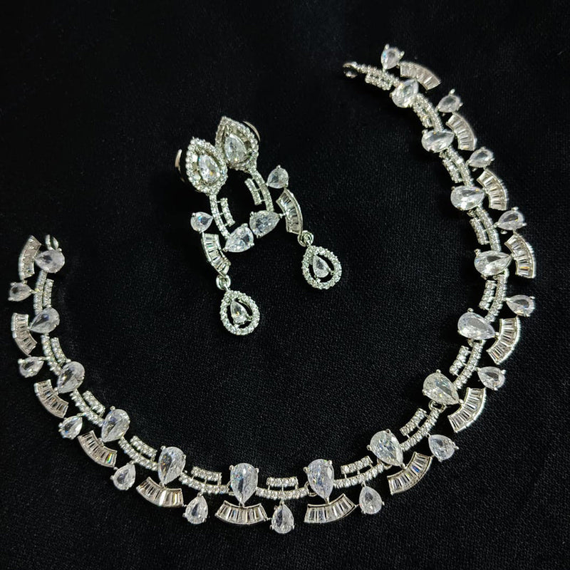 Manisha Jewellery Silver Plated AD Necklace Set