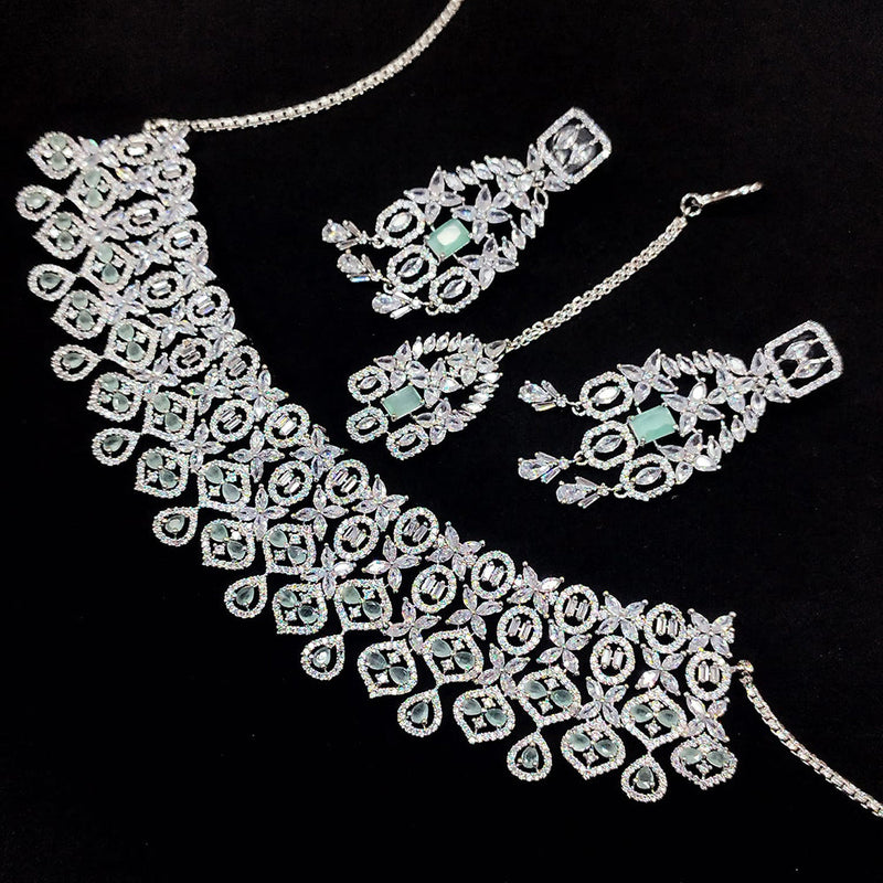 Manisha Jewellery Silver Plated AD Choker Necklace Set