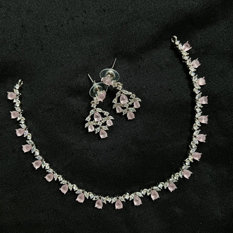 Manisha Jewellery Silver Plated AD Necklace Set