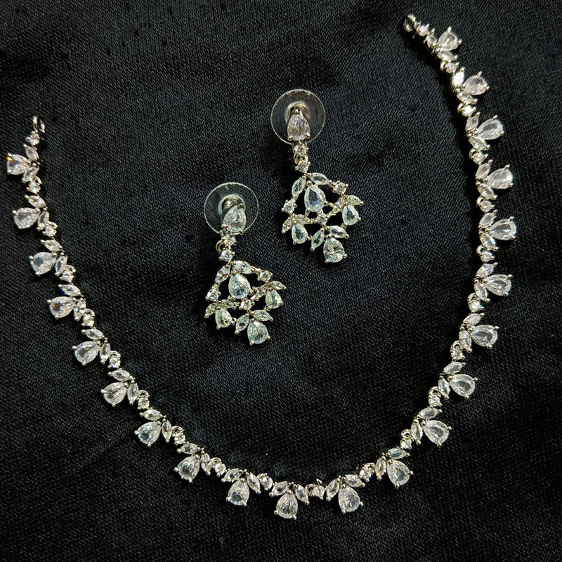 Manisha Jewellery Silver Plated AD Necklace Set